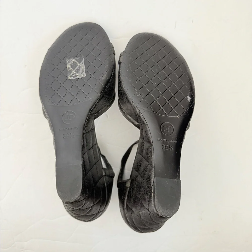 Chanel Black Gold Fantasy Lambskin Leather Quilted Wedge Sandals EU 39.5